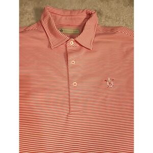 Donald Ross Polo Mens Sz XL Pink White‎ Stripe Golf Shirt Performance Logo
